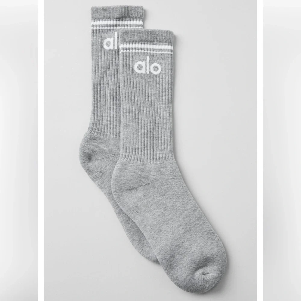ALO Socks - Athletic Unisex Throwback Sock (Heather Grey/White)